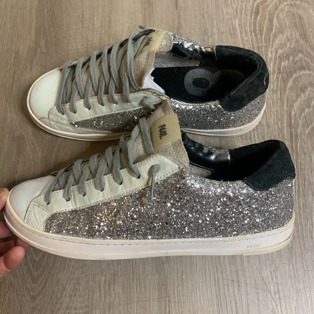 P448 White and Silver Glitter Sneakers